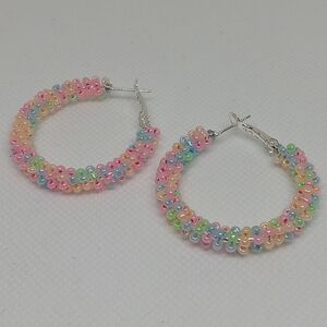 Hand Crafted Pastel Beaded Hoop Earrings